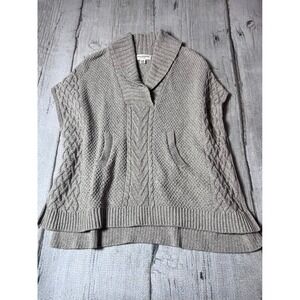 Cotton‎ Country by Parkhurst Womens S M Cable Knit Shawl Collar Poncho Sweater